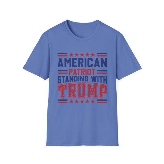 "American Patriot Standing with Trump Women's T-Shirt: Proudly Support Your President!"